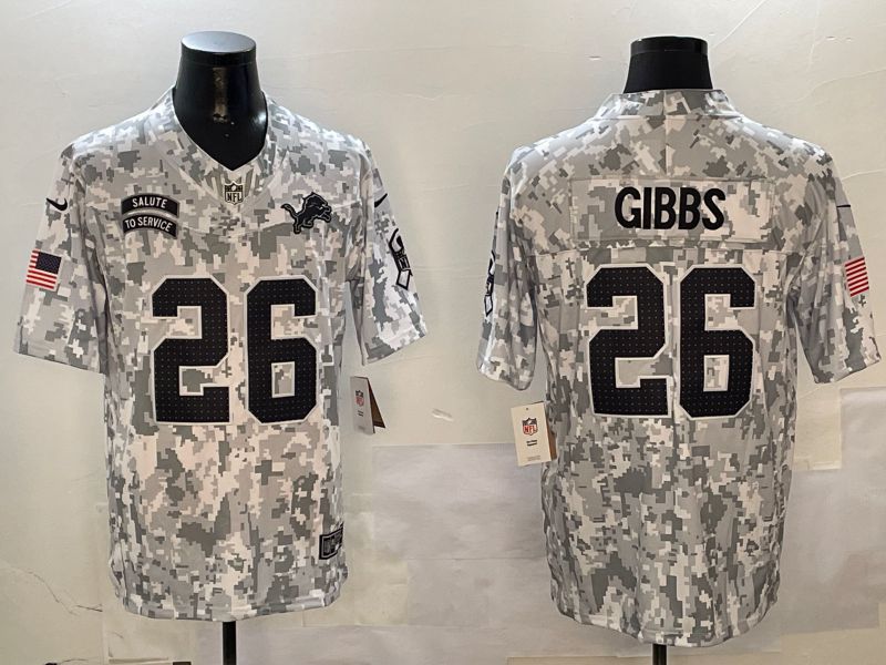 Men Detroit Lions 26 Gibbs Nike Arctic Camo 2024 Salute to Service Limited NFL Jersey style 3